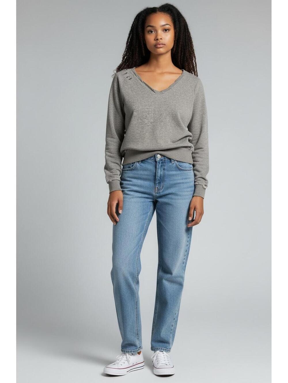 NWT ROMEO + JULIET COUTURE Distressed Open Tie Side Gray Sweatshirt, Size Small